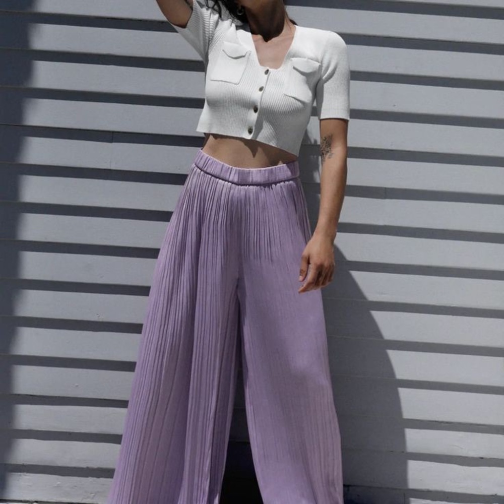 Zara Lilac Pleated Wide Leg Palazzo Trousers Pants Size XXL